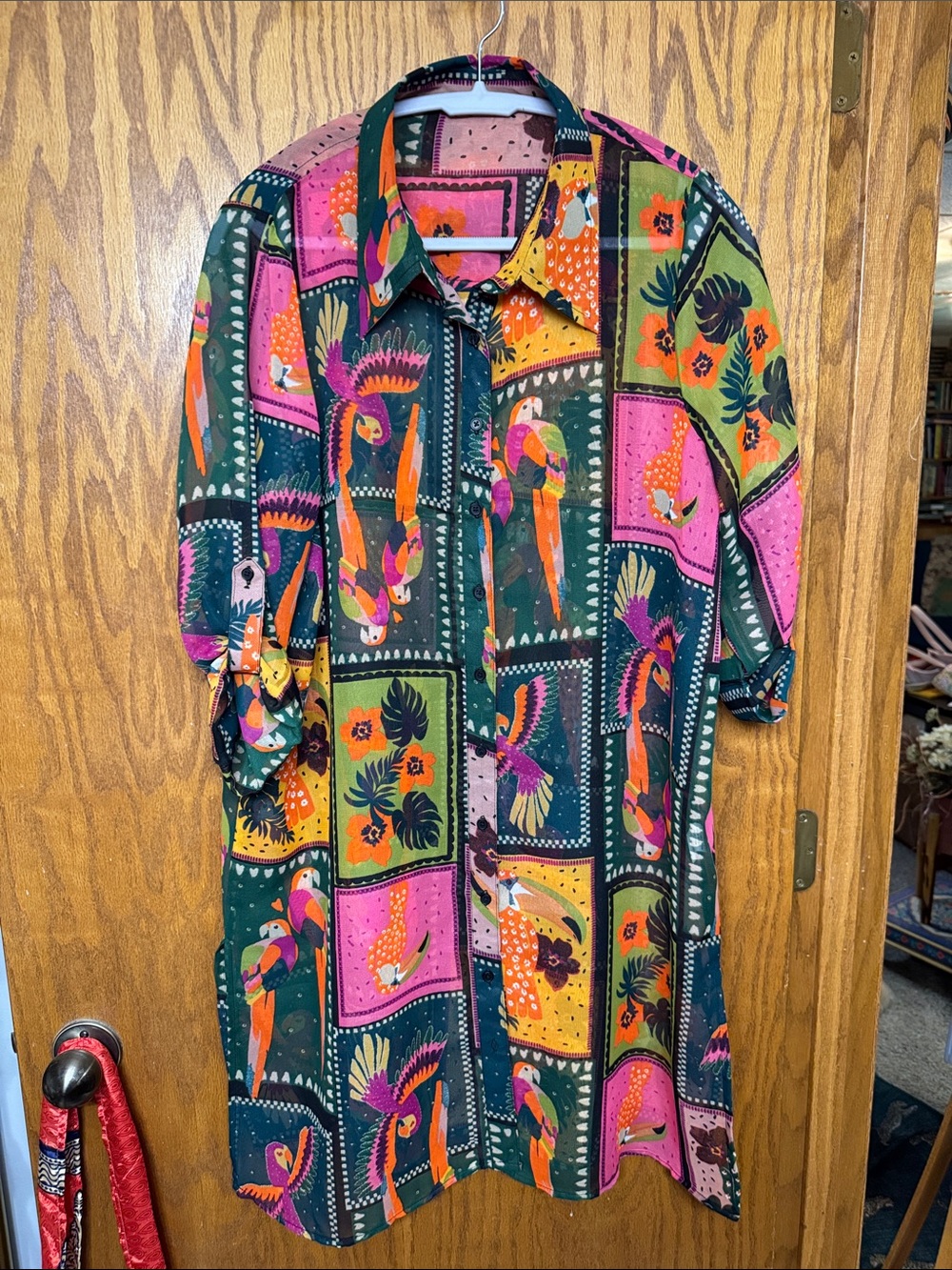 Sheer Women’s no brand Tropical Print Short-Sleeve Shirt dress/coverup